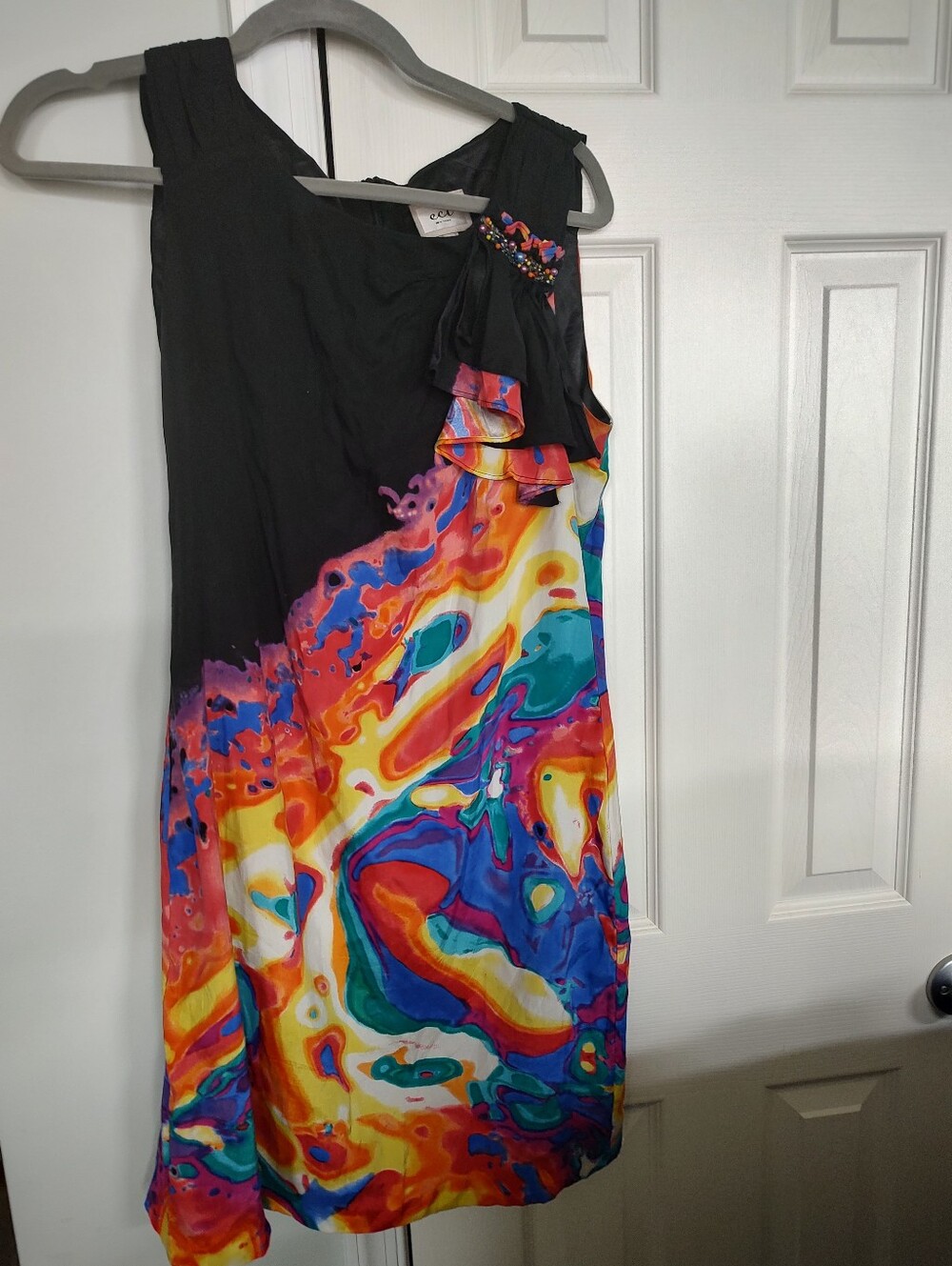 Eci New York Sleeveless Black Multicolor Abstract Print Shift Dress